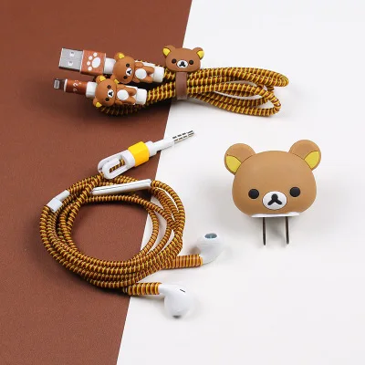 Хороший подарок милый мультяшный usb-кабель протектор для Наушников набор с кабелем Стикеры для намотки спиральный usb-шнур с зарядным устройством для iphone 5 6 6s 7 plus