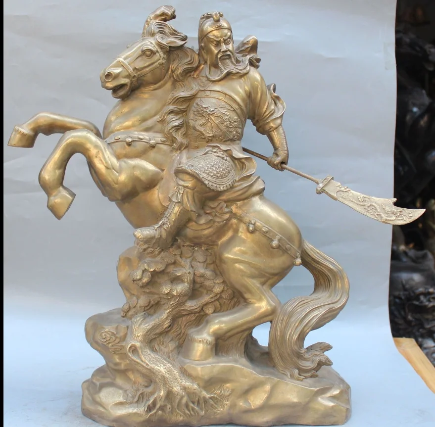 Zhmui88006552 &lt+ + 22 &quotКитайский латунный Guan Gong Yu воин Бог Дракон езда лошадь держать