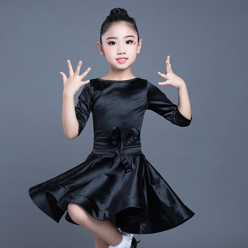 Latin Dance Dress Girls Children Bright Satin Professional Ballroom Practice Wear For Kids Stage Performance Outfits DL3191 |