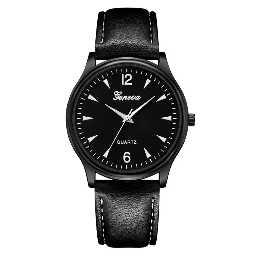 Montre femme Роскошные Geneva ультра тонкие часы искусственная кожа черный grown мужские часы Blue Ray стекло Кварцевые аналоговые наручные часы# L05