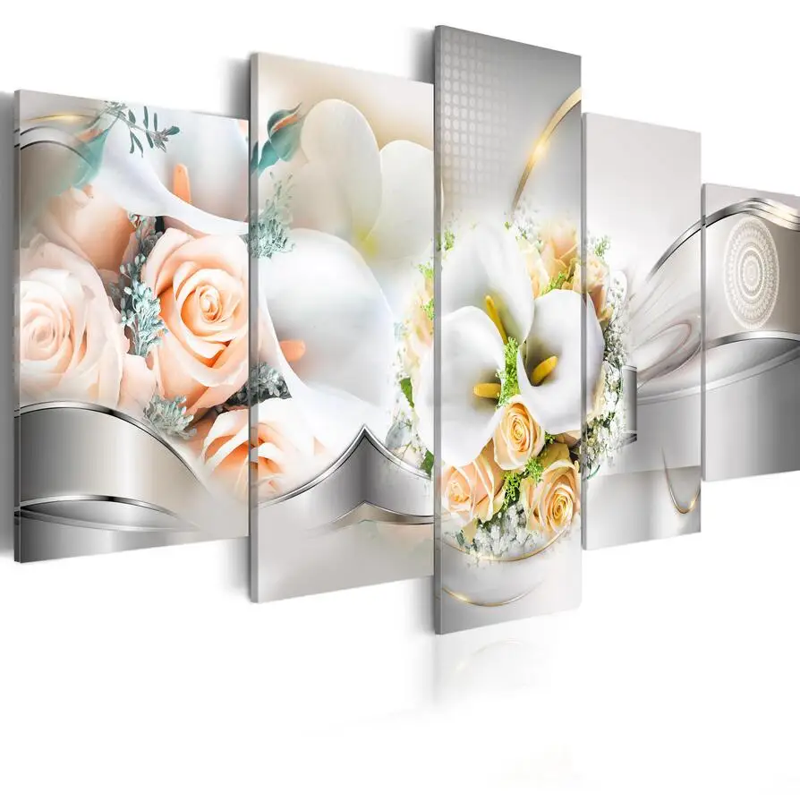 2019 HD 5PCS/Set Pink Green Orange Rose Calla Flower Art Print Frameless Canvas Painting Wall Picture Home Decoration No Frame | Дом и сад