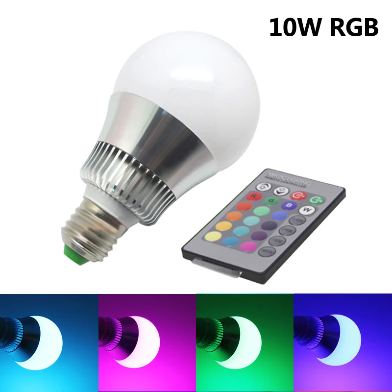 10 Вт E27 RGB светодиодные лампы Лампа прожектор цветные огни 16 видов цветов