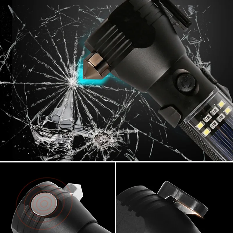 Precio CHICLITS T6 Multi-función Potente Solar Escape Rescate Linterna Coche De Seguridad De Emergencia Antorcha De Martillo De Alimentación USB Actualización Alar