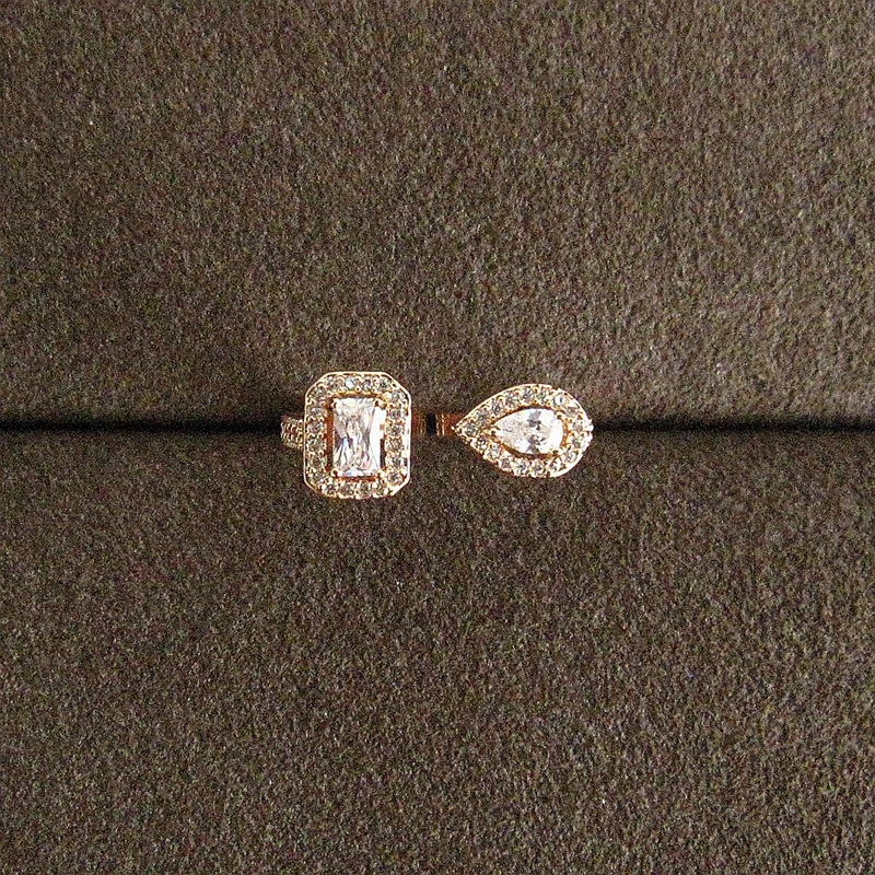 Женское кольцо с двумя камнями модное фианитом AAA простое моделирование