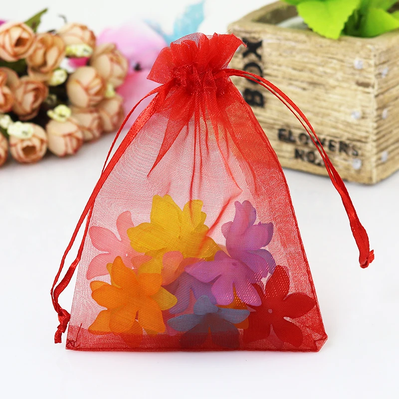 

Wholesale 200pcs/lot Red Organza Bags 9x12cm Small Jewelry Candy Gifts Packaging Bags Wedding Favors Drawstring Gift Bag Pouches