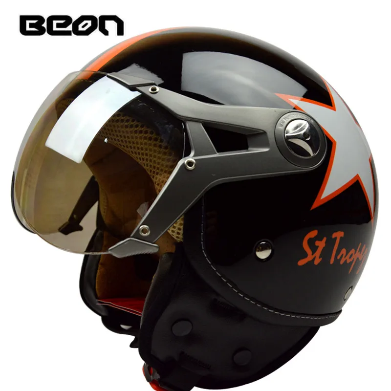 black orange star BEON 120, модный шлем, мотоциклетный шлем, половина лица, четыре сезона, casco moto beon, шлемы, capacete, полушлем, электрический велосипед - Цвет: black orange star