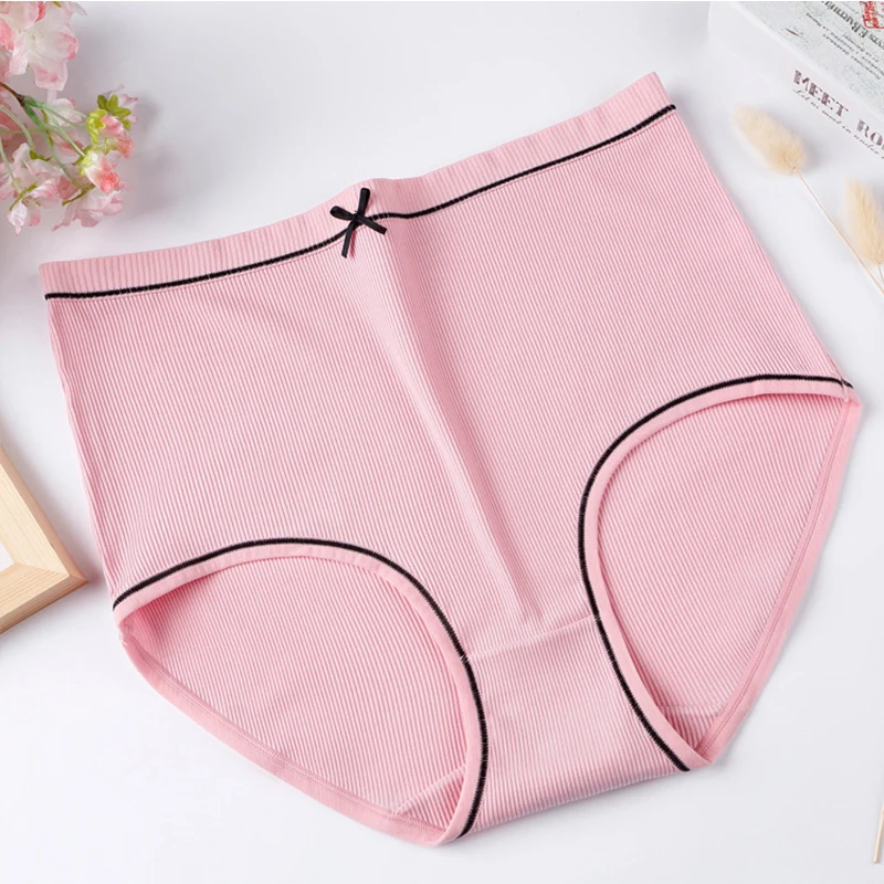 Pink Новинка, Трусики с высокой талией, женское нижнее белье, женские сексуальные трусы большого размера с бантиком размера плюс, Хлопковые женские трусики - Цвет: Pink