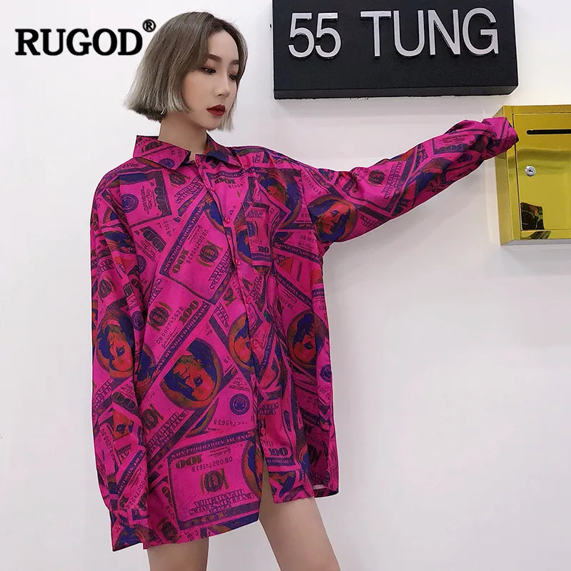 RUGOD/женские рубашки с отложным воротником в винтажном стиле свободные блузки
