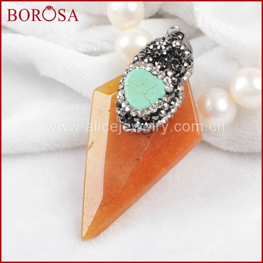 BOROSA 10pcs Druzy Jewelry Shape Green Aventurine With Small Howlite Greenish Sky Blue Stone Pendant Paved Zircon JAB324 | Украшения и