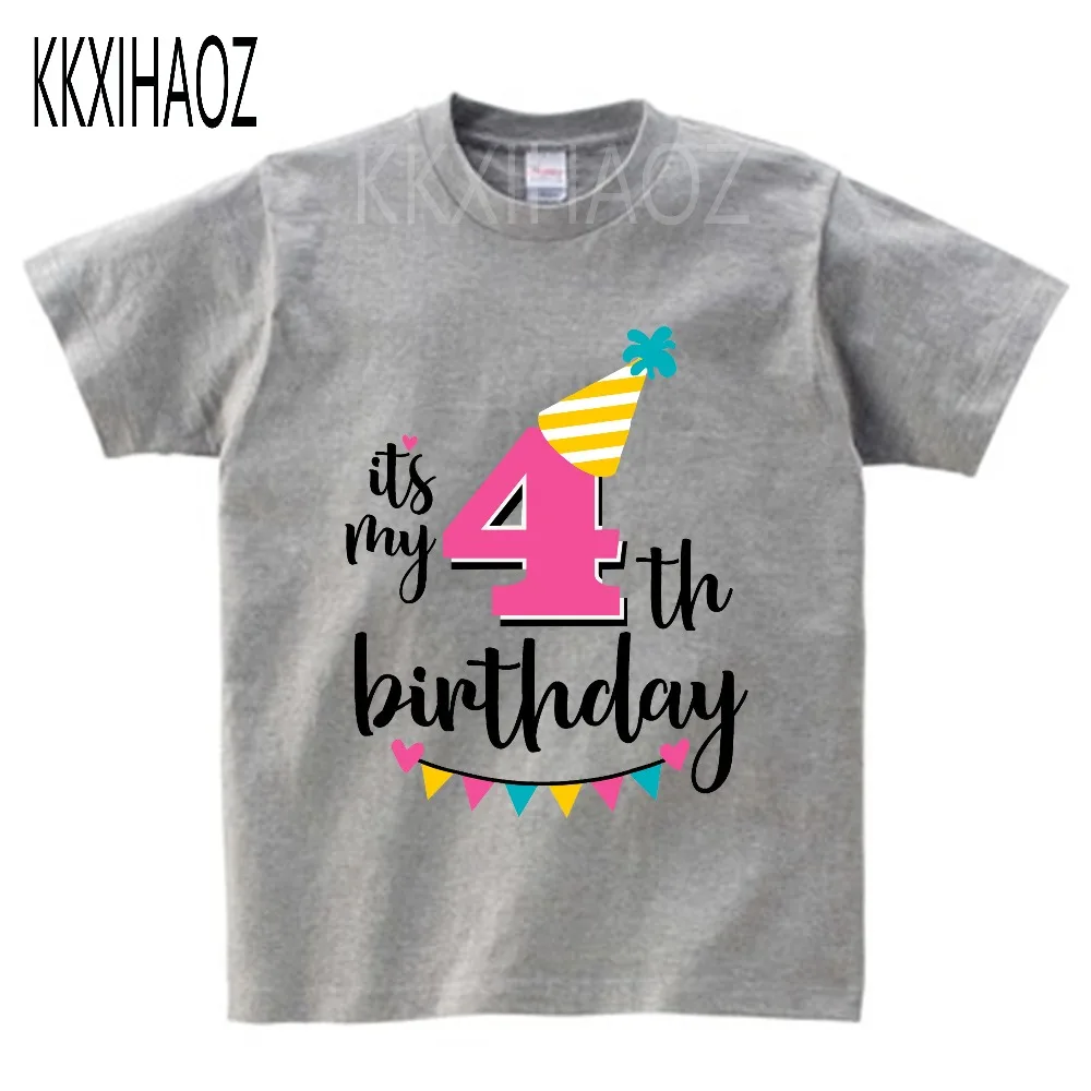 Футболка с надписью «Happy Birthday Number» для девочек 4-6 лет, милая летняя одежда для малышей, Детская футболка с цифрами «забавный подарок на день рождения» для мальчиков, NN