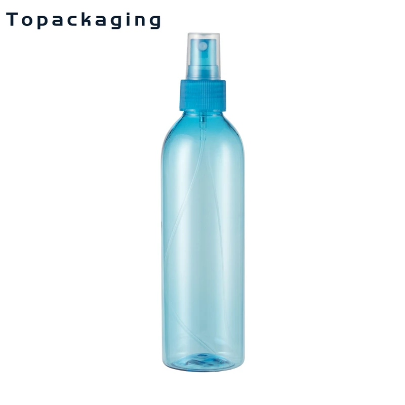 

30pcs 250ml refillable sprayer bottle sky blue PET Plastic Cosmetic Bottles super fine mist pump makeup colored packaging