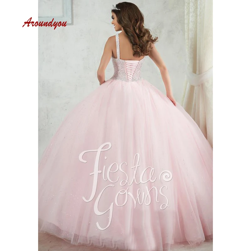 Роскошные розовые платья Quinceanera бальное платье фатиновые для выпускного бала и