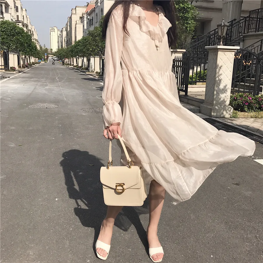 2 Pieces Set Beautiful Girl Organza Mesh Dress Ruffles High Waist Baby Doll Midi Vintage Robe Femme Vestido Vestiti Fiesta | Женская