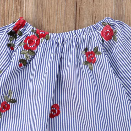 Kid Girls Off-the-shoulder Shirt Dress Clothes Toddler Newborn Infant Baby Girl Sundress Off Shoulder Long Sleeve Set | Детская одежда