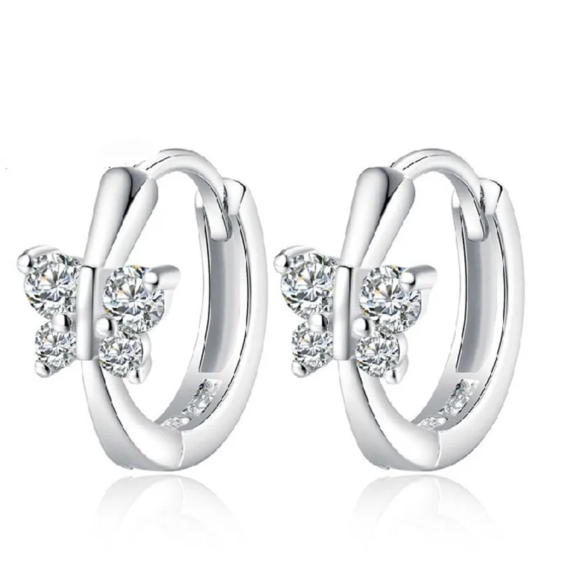 

Free Ship Fashion Wholesale Jewelry 925 Sterling Silver Earring Embed CZ Butterfly Earrings For Women Accessories