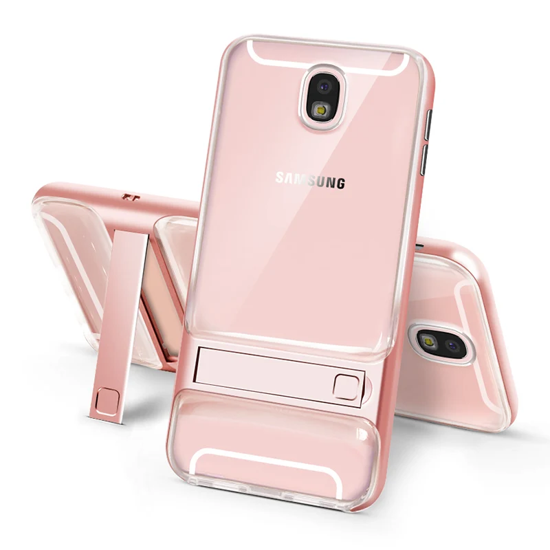 Clear Rose Gold Жесткий PC Рамка TPU чехол для samsung J7 Pro J730 J7 S8 плюс крышка гибридный TPU+ PC Стенд держатель обложки для samsung J5 J7 - Цвет: Clear Rose Gold