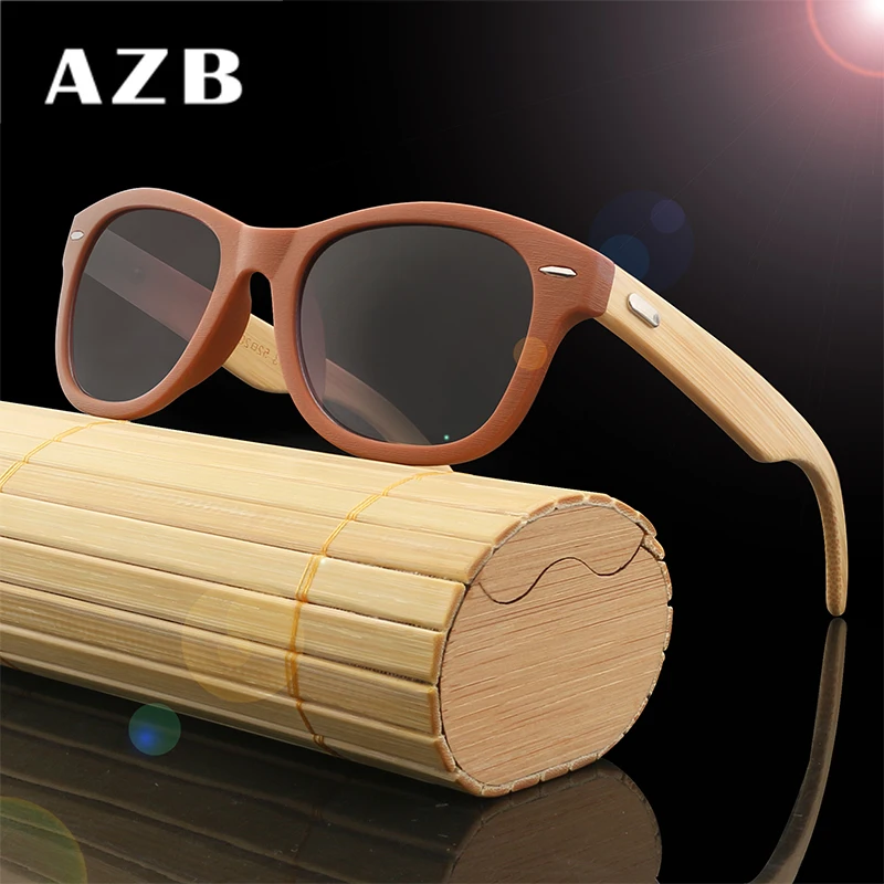 

AZB Bamboo Legs Sunglasses Gafas Matte Retro UV400 Mirror Eyewear Brand Design Goggles Sun Glasses anteojos de sol mujer