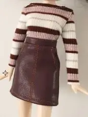 brown skirt and top Одежда для кукол Blyth рубашка в полоску с длинными рукавами/юбка из искусственной кожи для blyth azone Barbies платье для 1/6 аксессуары для кукол - Цвет: brown skirt and top