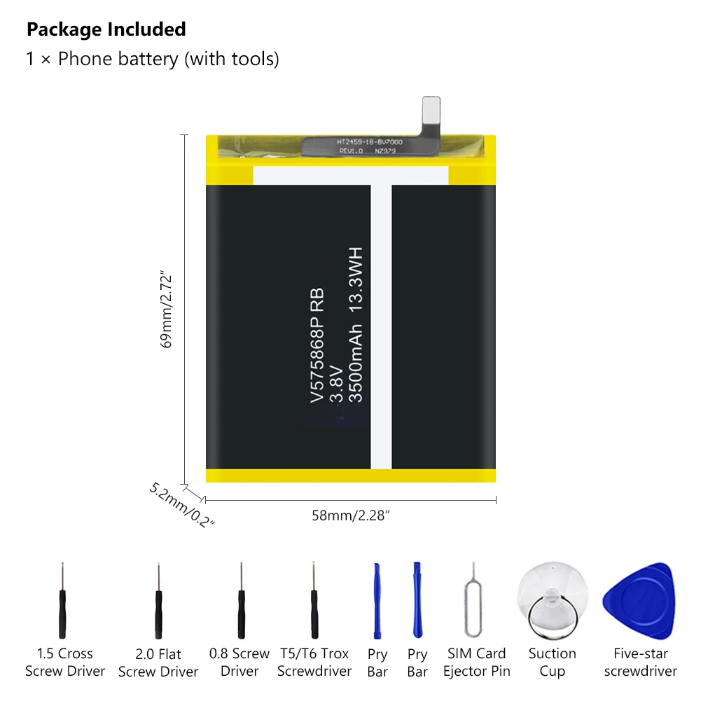 Перезаряжаемый литий-ионный аккумулятор 3,8 V 3500mAh+ набор инструментов для мобильного телефона Blackview BV7000 BV7000 Pro V575868P