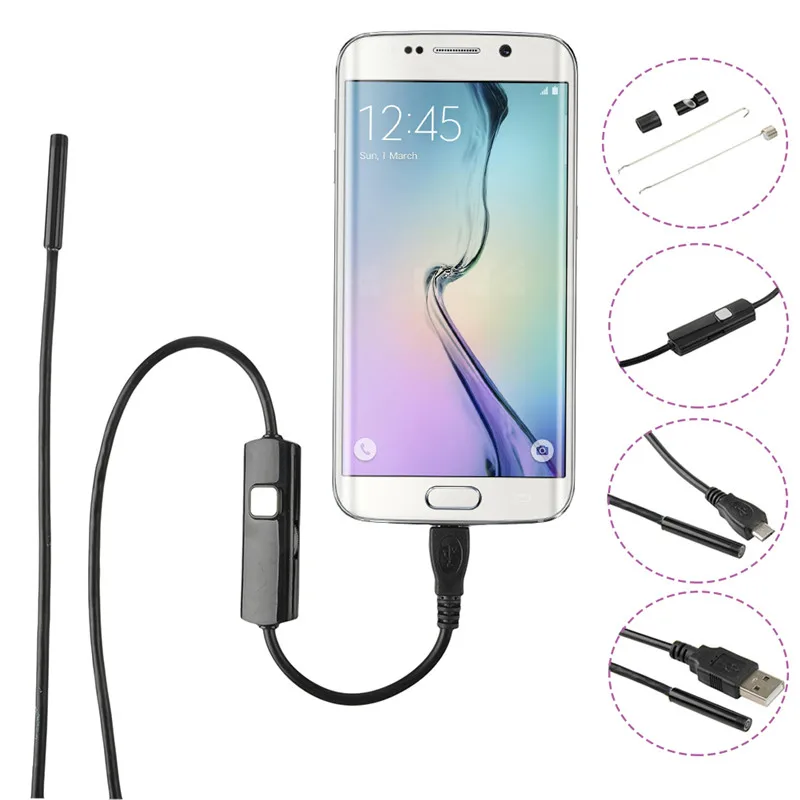 6LED 5 мм камера для осмотра мобильного телефона эндоскоп Micro USB Android телефон 1 м 2 3