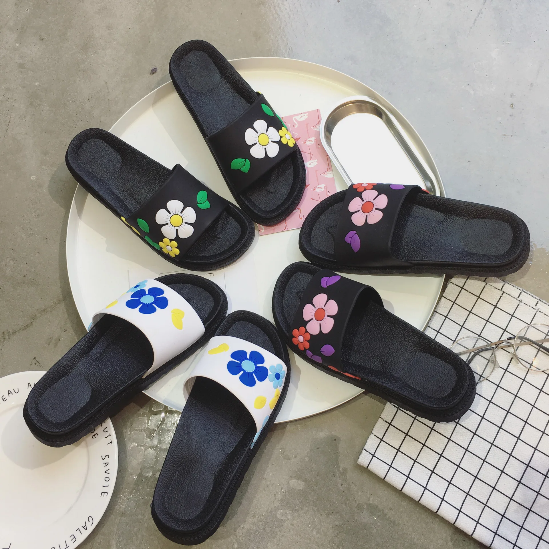 Женские сандалии с цветами плоская подошва летние тапочки шлепанцы|shoes slippers|sandalia