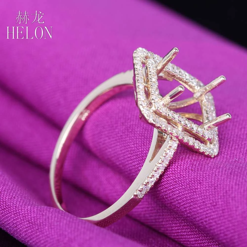 

HELON 8x6mm Emerald Cut Solid 10K Yellow Gold Semi Mount Engagement Wedding Real Natural Diamonds Halo Women Fine Jewelry Ring