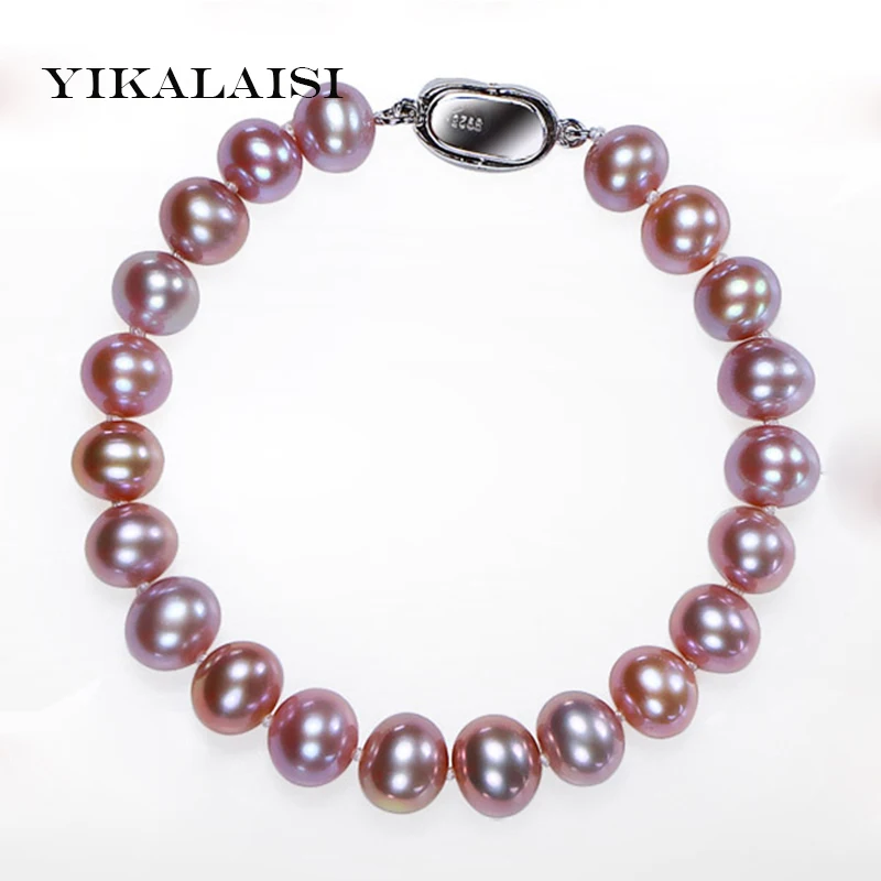 

YIKALAISI 2017 new fashion Trendy 925 sterling silver jewelry 8-9 mm natural pearl bracelets 18cm pearl jewelry For Women