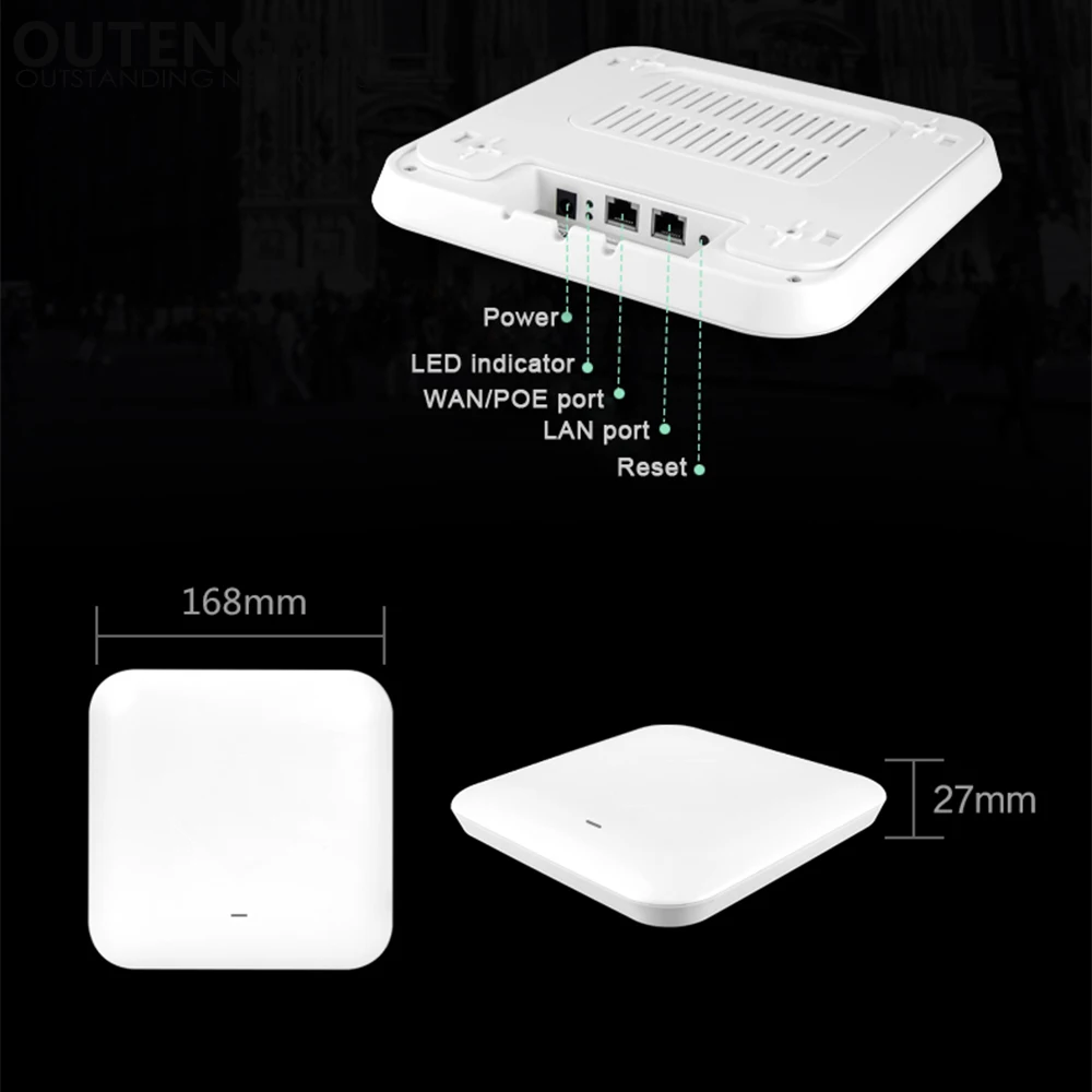 750Mbps 802.11ac High Power 2.4G&5.8G Ceiling Wireless Access Point WiFi Extender Active PoE Ceiling-mounted Wireless AP Router