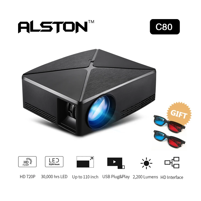 ALSTON минипроектор HD C80 1280x720 Видео Android bluetooth проектор (опционально UP. 6 Beamer wifi
