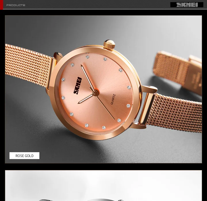 SKMEI мода Montre Femme женские часы розовое золото браслет из нержавеющей стали часы женские роскошные кварцевые наручные часы женские часы