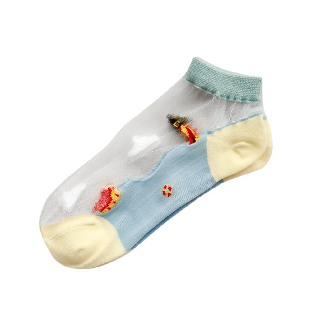 Модная женская забавная лодка, 1 пара, Короткие Прозрачные хлопковые короткие носки до щиколотки с рисунком из мультфильма, 30pNo15 - Цвет: D