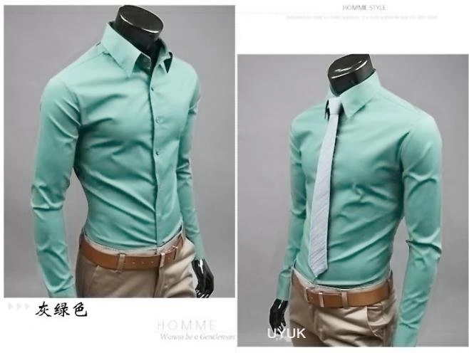 Grey green Мужские рубашки Стильные с длинным рукавом Chemise Homme Masculina 17 цветов Размер: M-XXXL Social Camisas Hombre Vestir Повседневная рубашка 1 - Цвет: Grey green