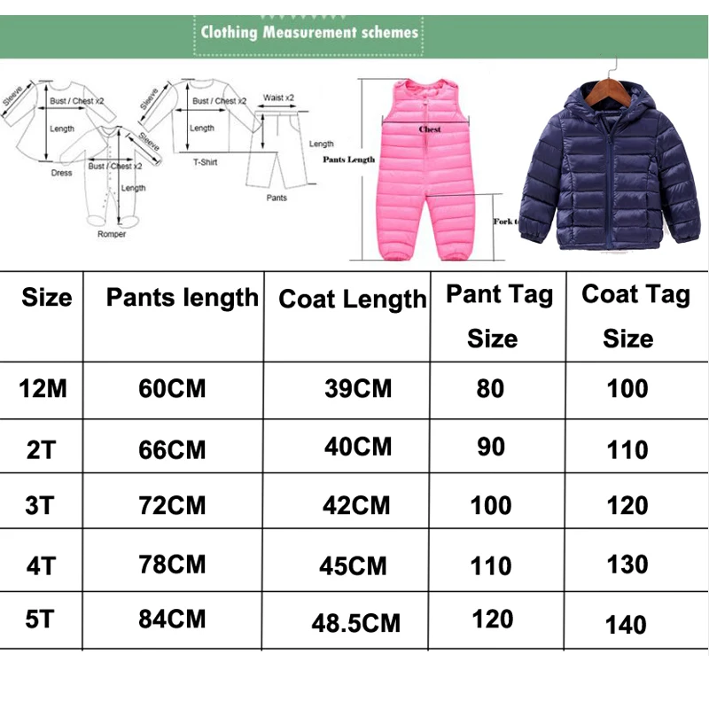 

Kids winter clothes Sets Down Jacket 2 pcs Hooded Coat+overalls Baby Boys Girls Warm Parkas Children Outerwear toddler outfits