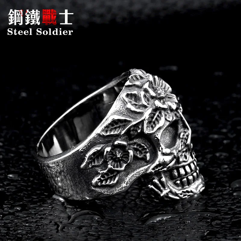 Мужское Винтажное кольцо в стиле панк стальное с изображением солдата черепа и