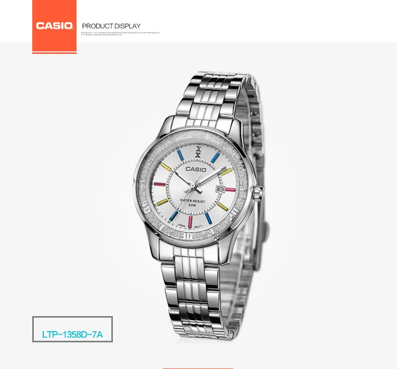 Casio, женские часы, 50 метров, водонепроницаемые, новые, указка, серия, модные, бизнес, женские, кварцевые часы, белая пластина, LTP-1359, для девушек