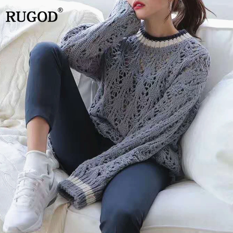 RUGOD 2019 новейший сексуальный ажурный жаккардовый вязаный свитер женский осенний