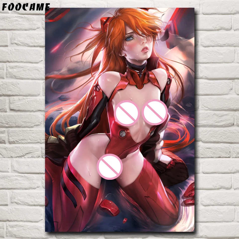 FOOCAME Аска Евангелион Sexy Anime Girl Искусство Шелковый Плакаты и принты Картина декора стен фотографии для Гостиная