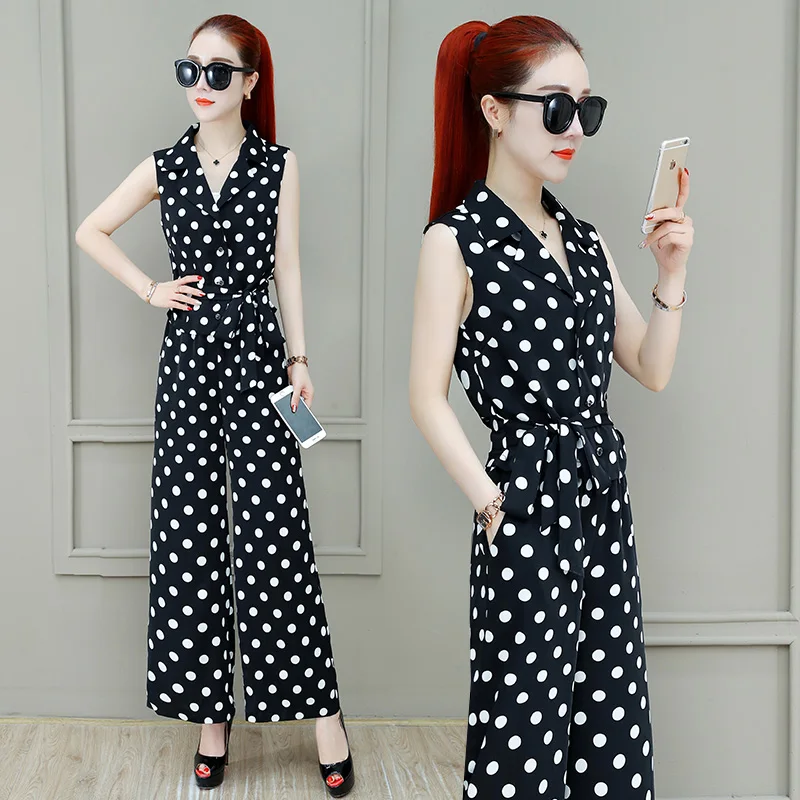

Sleeveless 2 Piece Pants Sets Women Summer Outfits Polka Dot Womens Two Piece Sets 2019 Chiffon Ensemble Femme Deux Pieces