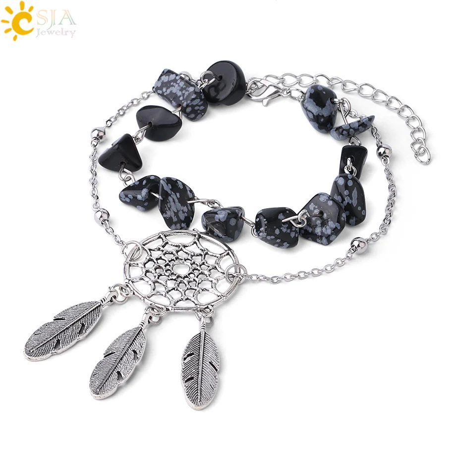 CSJA Ловец снов ножные браслеты для девушек из натурального камня двухслойный