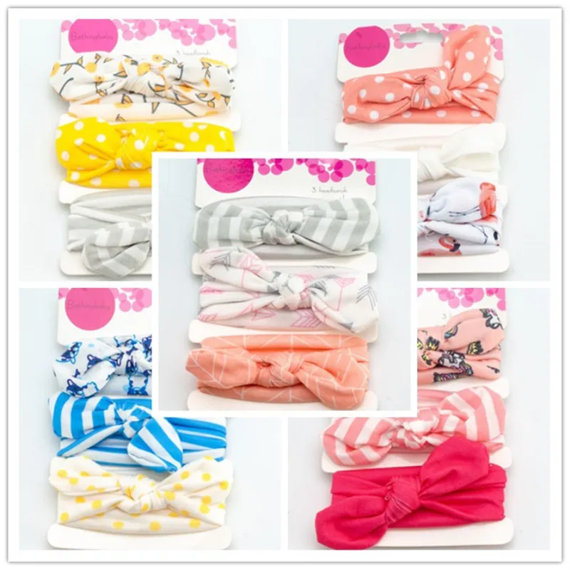 3Pcs Cute Rabbit Ear Baby Headband Neonata Bow Flower Elastic Haarband Girls Headbands Children Turban Hair Accessories Set | Детская