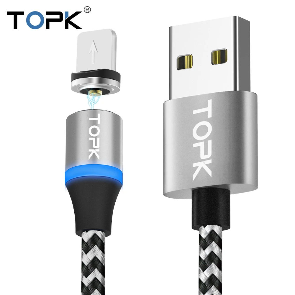 TOPK RLine R Led Магнитный кабель для iPhone X 8 7 6 плюс 5 5S SE iPad Плетеный Нейлоновый магнит