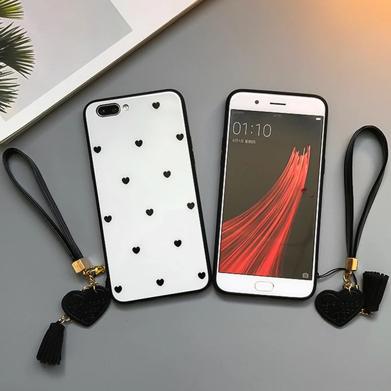 BONVAN чехлы на айфон X XR XS Max 7 case закаленное стекло Жесткий Сердце Любовь кисточкой ремешок крышка чехол на iPhone 6 6S 7 8 плюс чехлы для телефонов