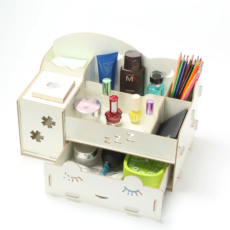 Органайзер для макияжа с 3 ящиками деревянная коробка хранения коробки салфеток