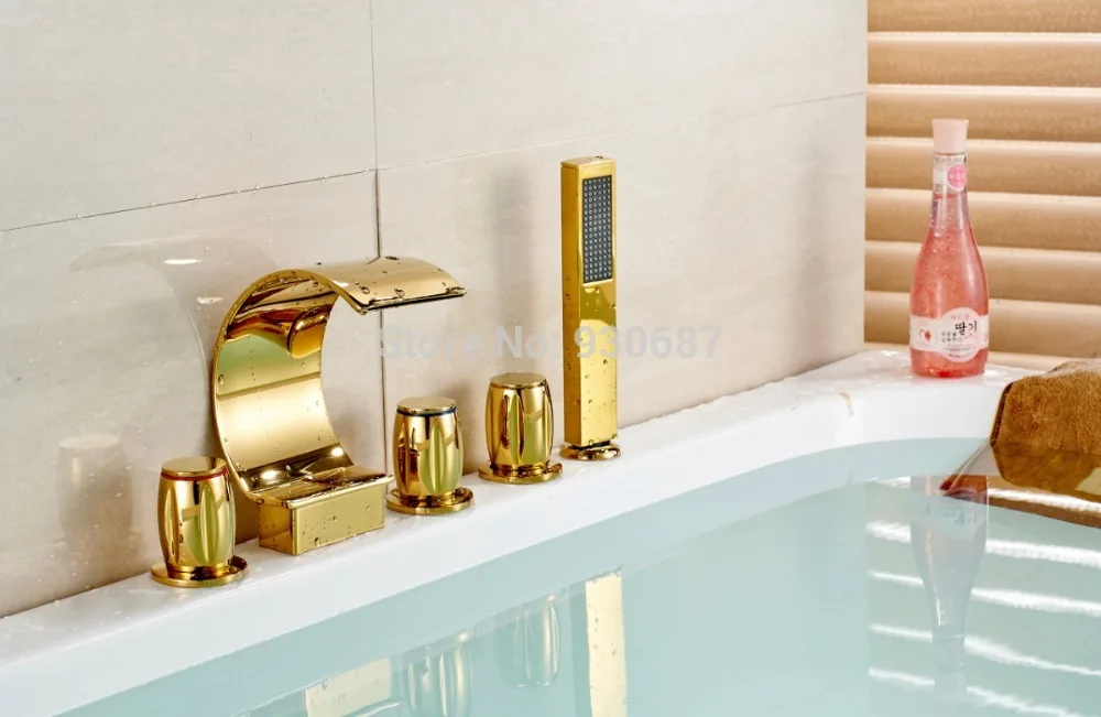 5 шт. золотой кран для ванной с тремя ручками крепления на палубе смеситель|faucet