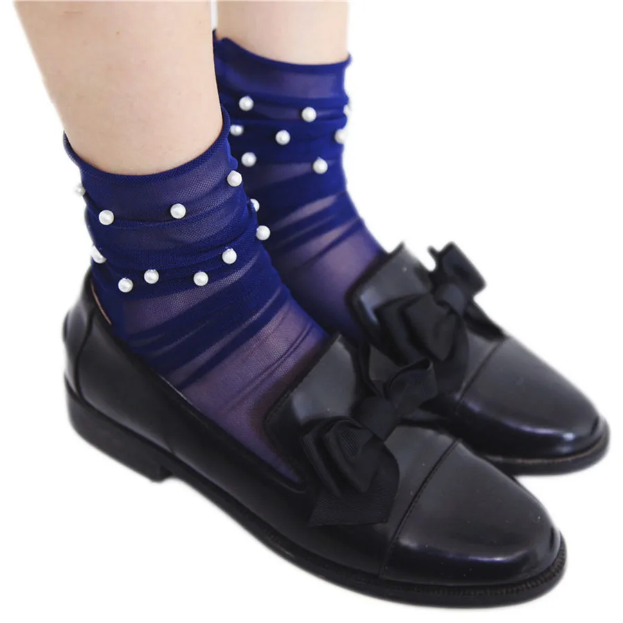 12 Pairs Mesh Pearls Women Socks Fashion Female Princess Heap Heap Meias Soft Funny Socks Transparent Elastic Hosiery Sox