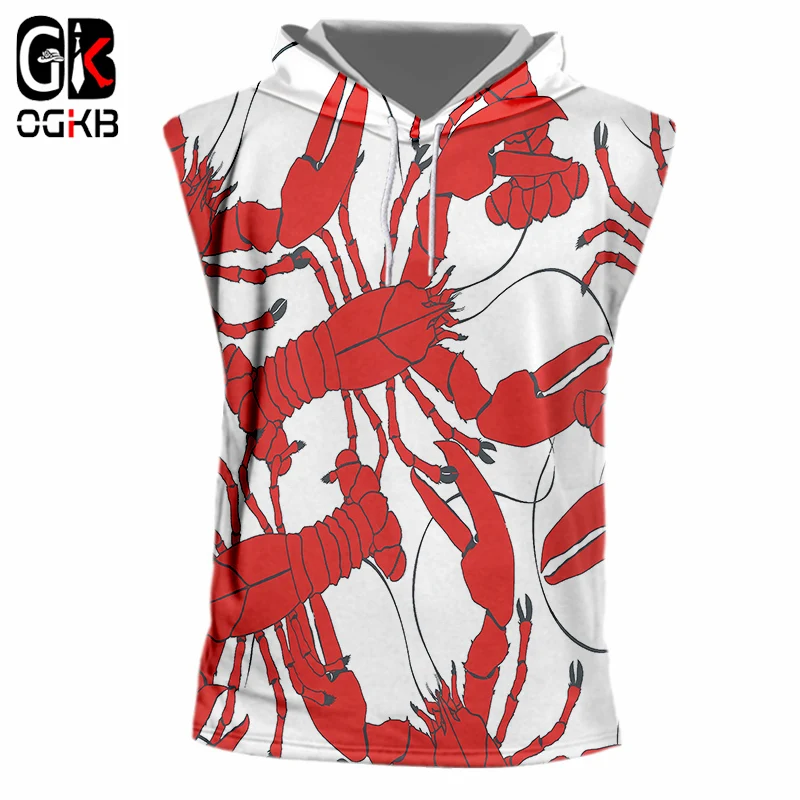 

OGKB New Creative Red Lobster Printed 3D Hooded Tank Top For Women/men Harajuku Style Sleeveless Hoodie Tracksuits Plus Size 7xl