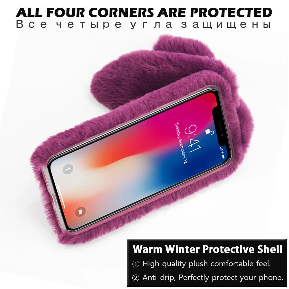 JONSNOW 3D Soft Rabbit Fur Case for iPhone X 7 8 Cute Rhinestone Plush Bunny Cover XS XR 5 5S SE 6S 7P Plus |