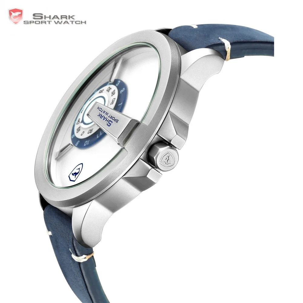 New SHARK Sport Watch Turntable Dial Special Design Quartz Crazy Horse Leather Strap Waterproof Male Wrist Creative Watch /SH561