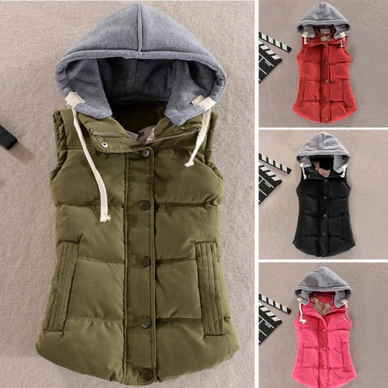 Zogaa 2018 New Brand Spring Autumn Slim Women Vest Jacket Warm Cotton Hooded Coat Winter Plus Size 4xl Waistcoat Female Coats | Женская