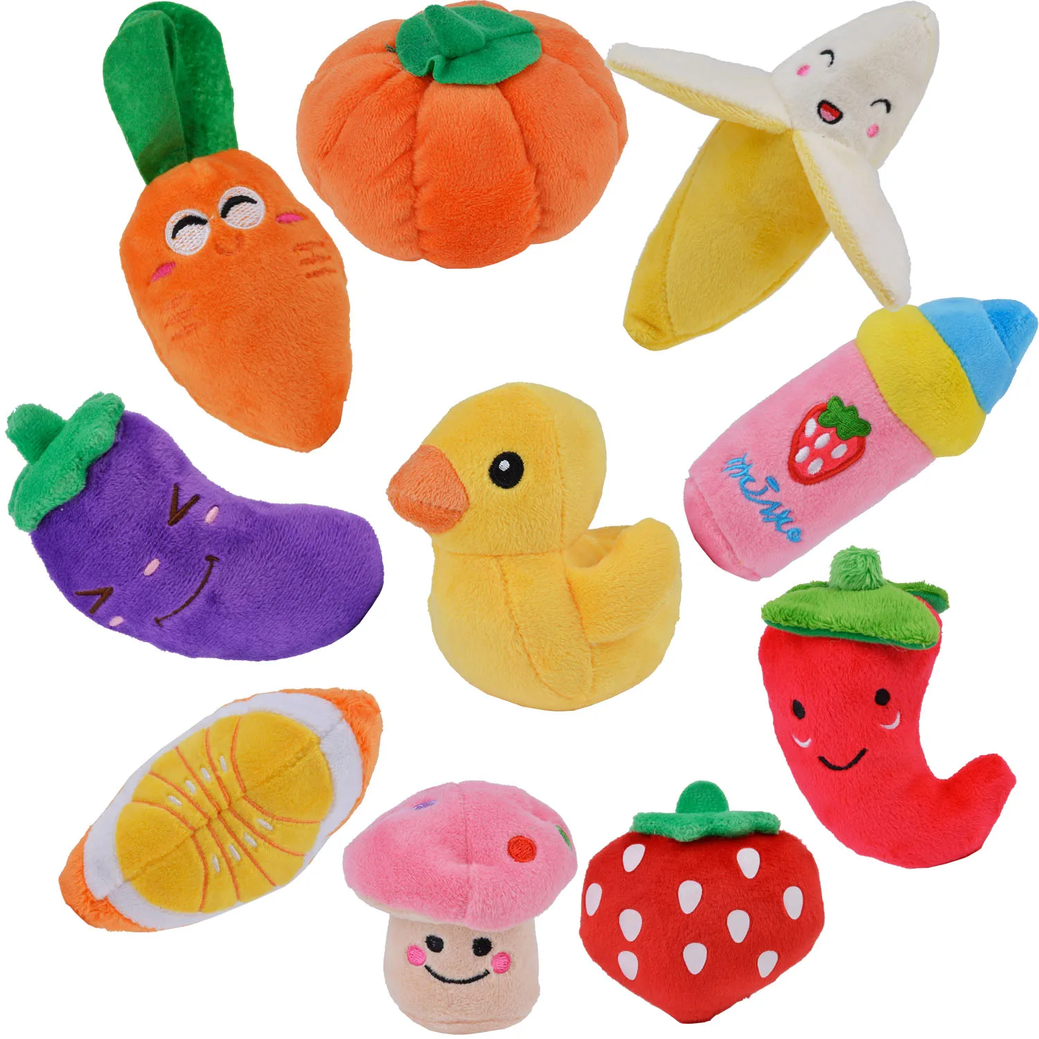 

10Pcs Pet Squeaky Toys Vegetable Fruits Cartoon Sound Chew Plush Toy Pet Toys for Dogs Puppy